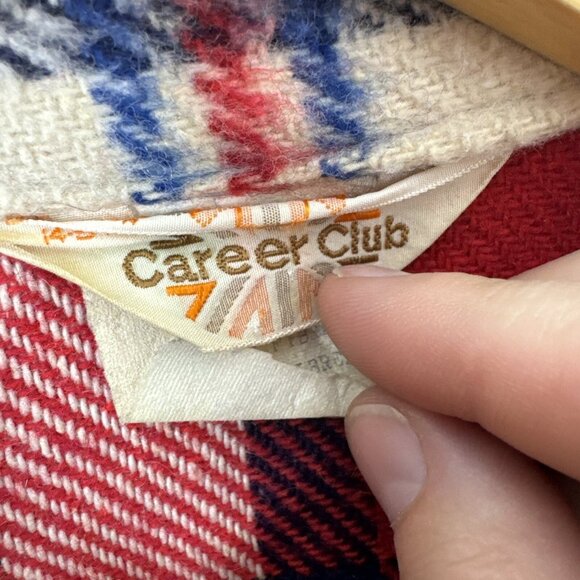 Vintage Career Club 70s Men S 14-14.5 Red Plaid Shacket Button Shirt Wool Blend - Picture 5 of 8